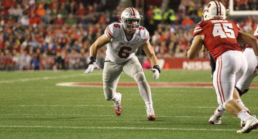 Defensive lineman Sam Hubbard runs a drill during Ohio State's NFL