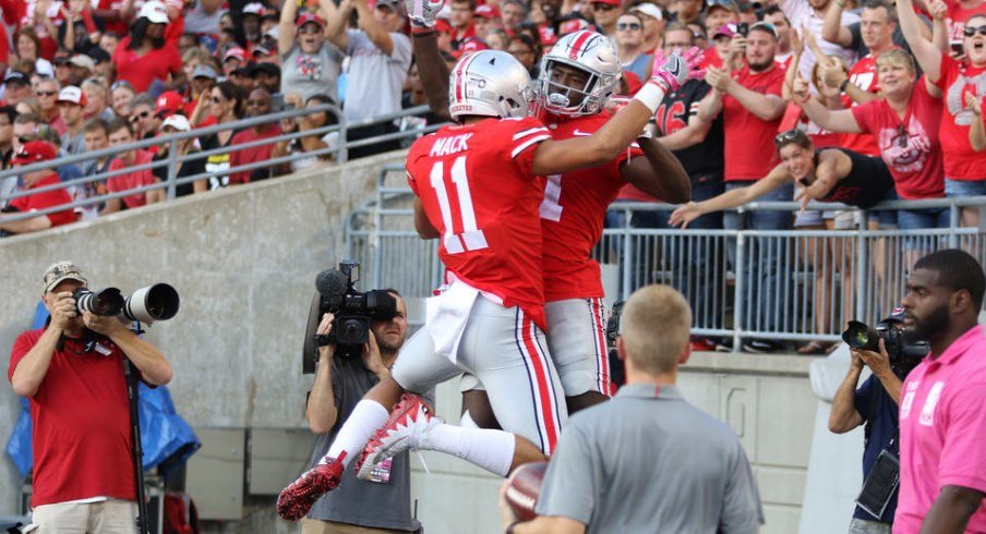 Ohio State wide receivers Austin Mack and Parris Campbell