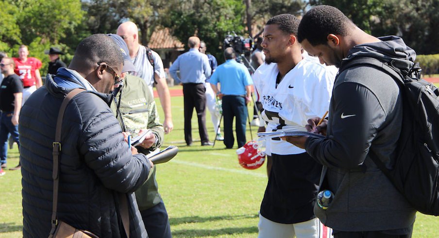 Damon Webb meets with NFL scouts after Tuesday's Shrine Game practice.