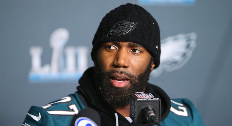 Malcolm Jenkins during a Super Bowl week media availability.