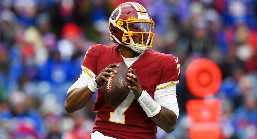 Cleveland, Ohio, USA. 08th August, 2019. Washington Redskins quarterback  Dwayne Haskins (7) at the NFL Preseason Week 1 football game between the Washington  Redskins and the Cleveland Browns at First Energy Stadium