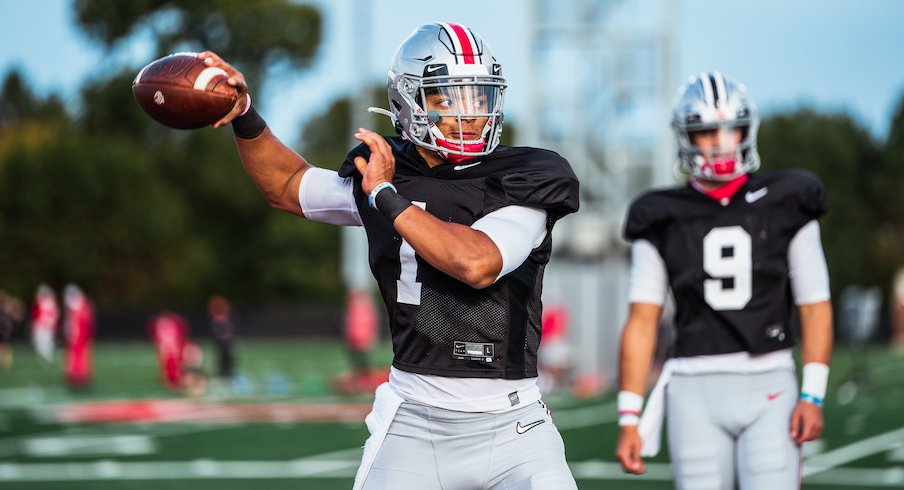 Ohio State QB Justin Fields Not Talking About His Knee Today - The