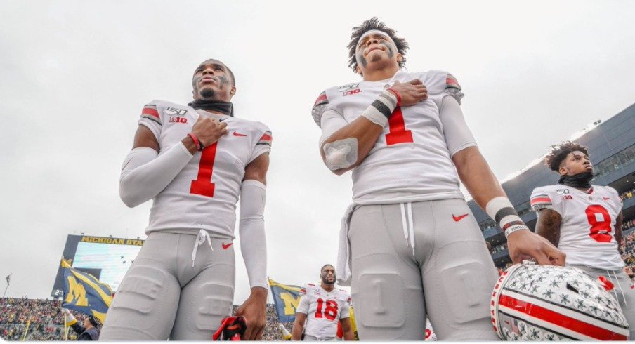 jeffrey okudah and justin fields in ann arbor, 2019