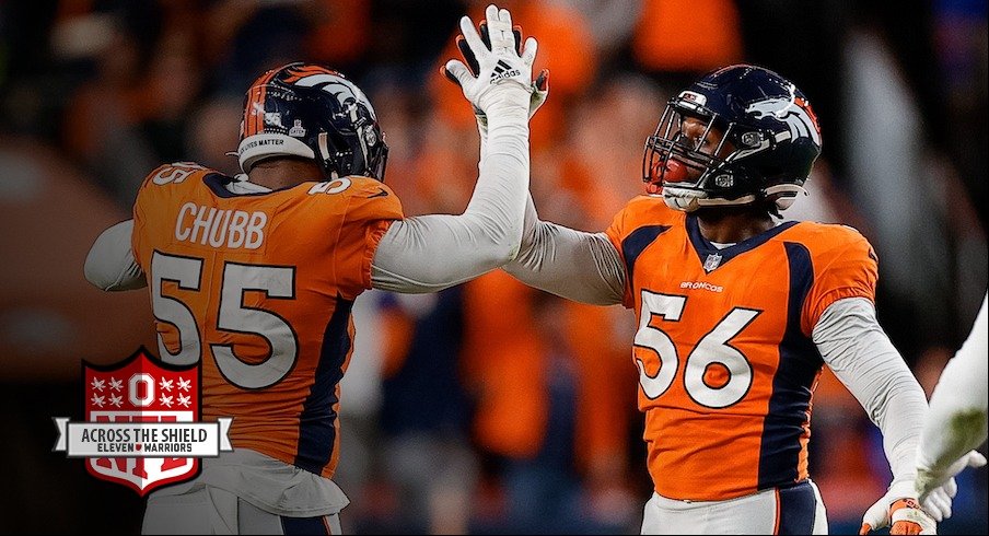 Baron Browning celebrates his sack with Bradley Chubb