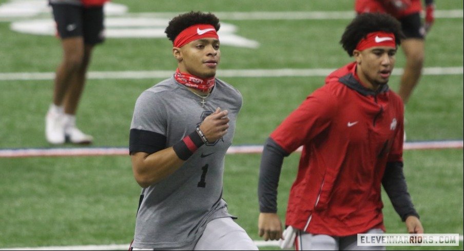 Justin Fields shares moment with CJ Stroud after Ohio State's win