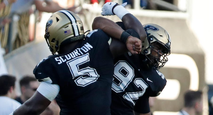 Nic Scourton celebrating a play in Purdue’s win over Illinois