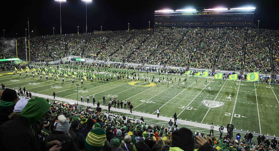 Autzen Stadium at night