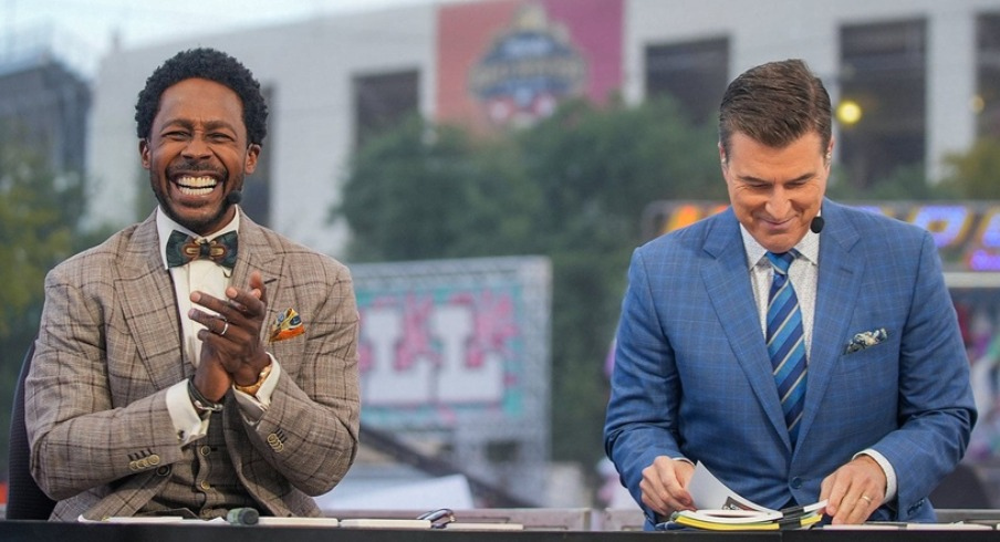 ESPN College GameDay desk members Desmond Howard (left) and Reece Davis (right)