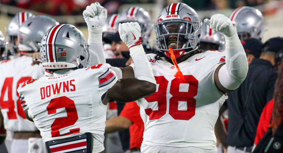 Ohio State players celebrate during a win over Michigan State