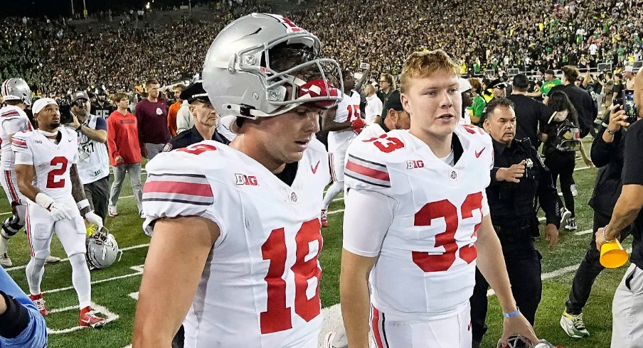 Ohio State quarterbacks Will Howard (left) and Devin Brown (right)