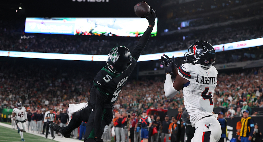 Garrett Wilson making a one-handed touchdown catch