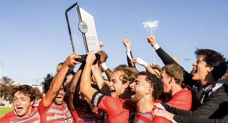 Ohio State men’s soccer celebrating its Big Ten regular-season championship