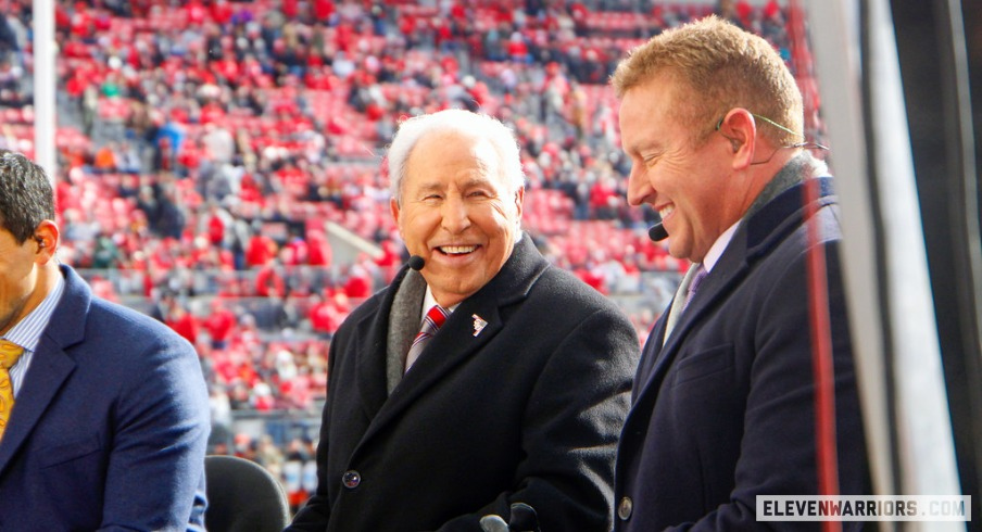 ESPN College GameDay analysts Lee Corso (left) and Kirk Herbstreit (right)