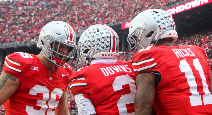 Ohio State players celebrate during a win against Indiana