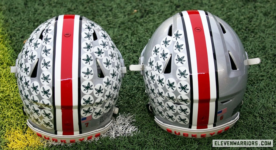 The Ohio State University football helmets