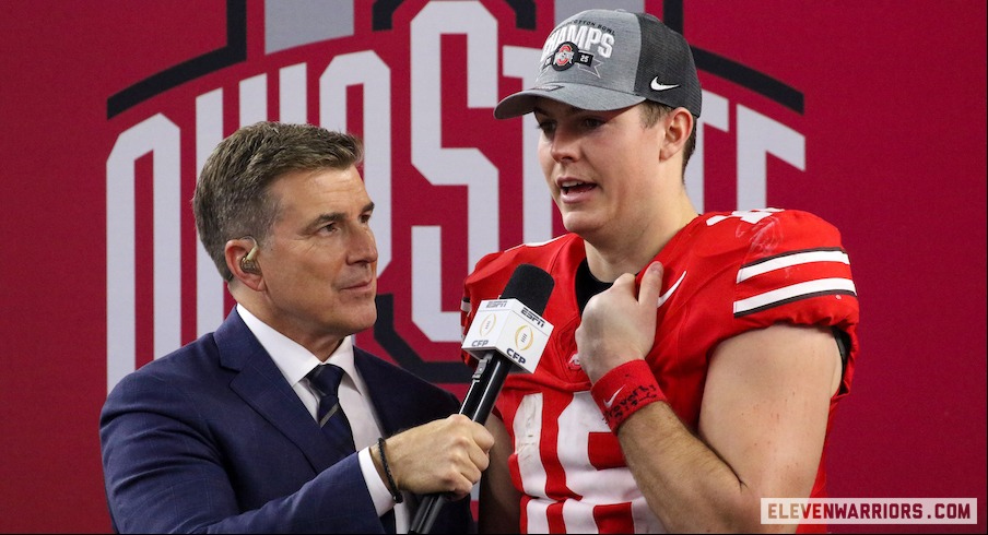 Will Howard being interviewed by Rece Davis on the celebration stage