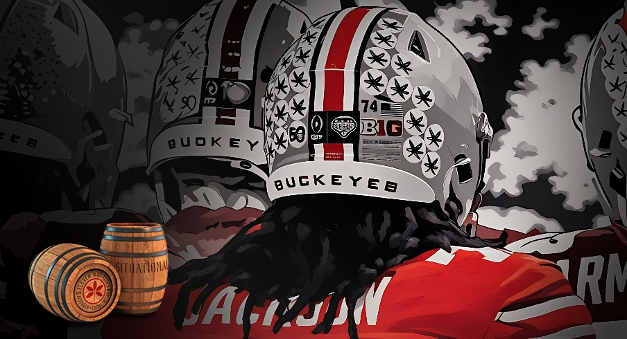 Ohio State Buckeyes offensive lineman Donovan Jackson (74) during final warm ups at the Cotton Bowl Classic before their game against Texas Longhorns in the College Football Playoff semifinal game at AT&T Stadium in Arlington, Texas on January, 10, 2025.