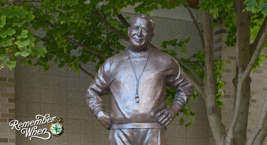 A statue of Knute Rockne, former Notre Dame head football coach