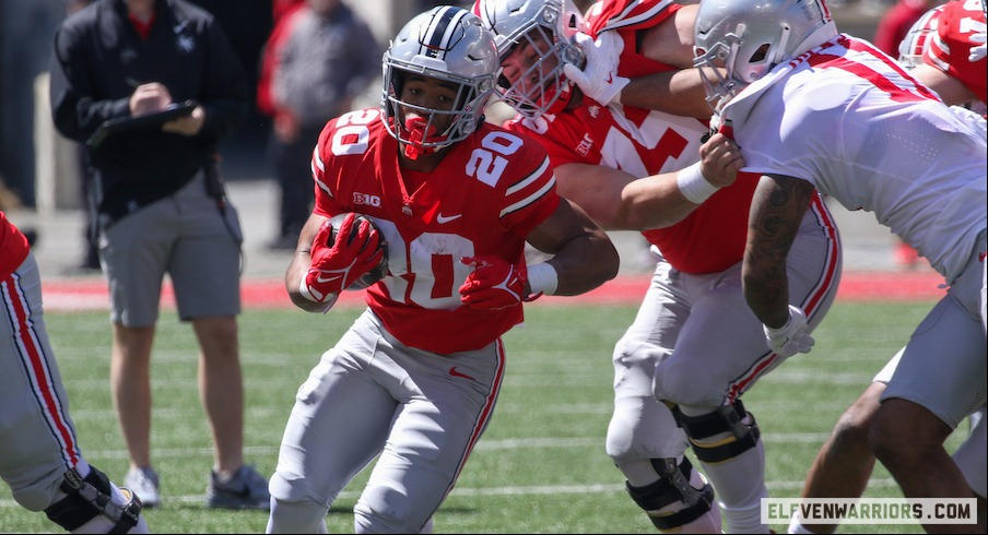 James Peoples running the ball in Ohio State’s 2024 spring game