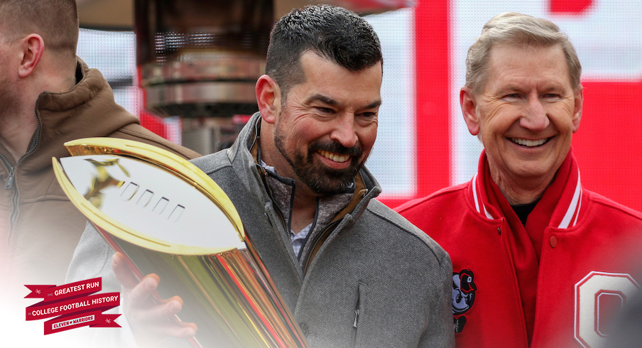 Ryan Day with the national championship trophy